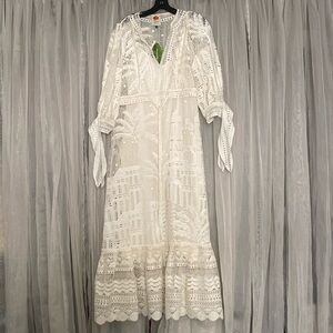 Farm Rio Morada Boa Guipire Off-White Dress